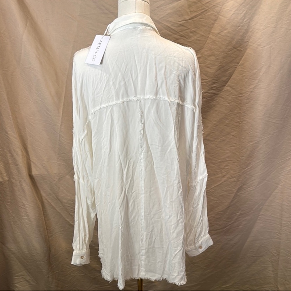 White Boxy Oversized Button Down Shirt - Picture 3 of 6